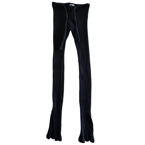 The Line by K Black Ribbed Knit Split Hem Pants - Lounge Stretch - Picture 2 of 4